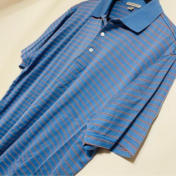 Peter Millar Mens Blue And Red Striped Polo Shirt Size Large - Picture 4 of 11